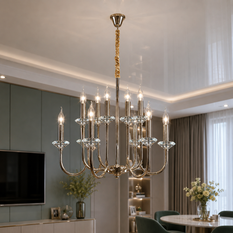 Розкішна двоярусна люстра зі свічками Splendid Ray L9048/8+8 (SGD), золото, 16 ламп E14, діаметр 75 см