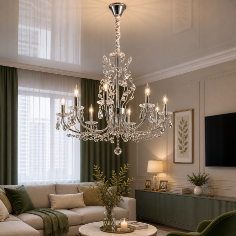 Класична люстра-свічка Splendid Ray L9031/8 (silver) хром, 8 ламп, Ø80 см