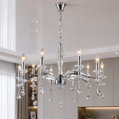 Кришталева люстра зі свічками Splendid Ray L9042/10 (Silver) Діаметр 90 см