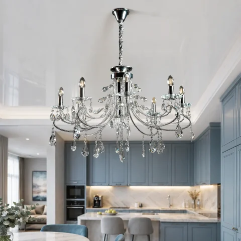 Люстра-свічка Splendid Ray L9027/10 (Silver) на 10 ламп E14, хром/білий, метал + кришталь