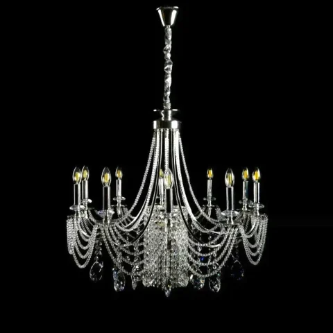 Підвісна кришталева люстра Splendid Ray L6008/10 (SILVER) — хром, 10×E14, діаметр 85 см, висота 80–120 см
