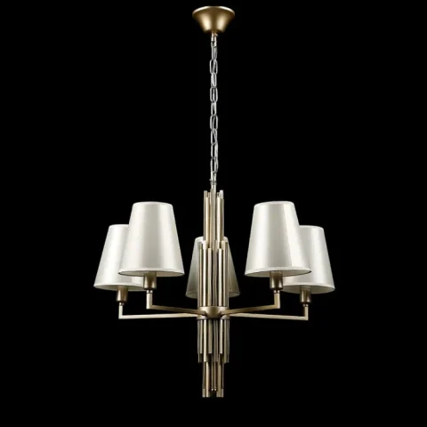 Люстра з абажурами Splendid Ray L89338/5, E14, 5 ламп, 65–105 см, золото-білий, метал + тканина