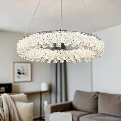 Сучасна підвісна кришталева люстра L33038/600/1 LED (CH) хром, 120 Вт, діаметр 60 см