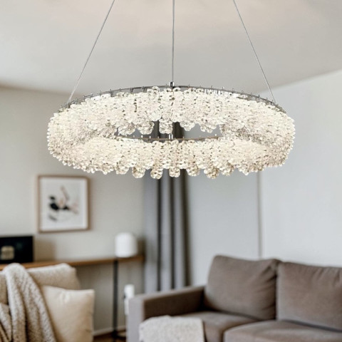 Сучасна підвісна кришталева люстра L33038/600/1 LED (CH) хром, 120 Вт, діаметр 60 см, від 14 до 22 м2
