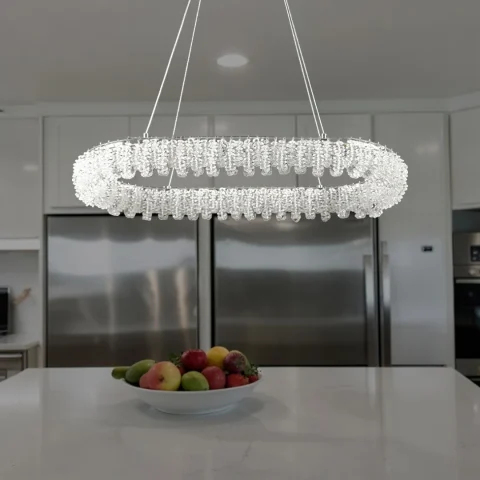 Сучасна підвісна кришталева люстра L33038/800*380/1 LED (CH) — хром, 120 Вт, діаметр 80 см