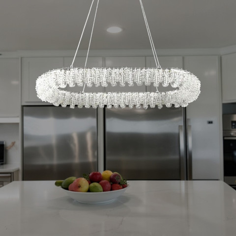 Сучасна підвісна кришталева люстра L33038/800*380/1 LED (CH) — хром, 120 Вт, діаметр 80 см, від 17 до 25 м2