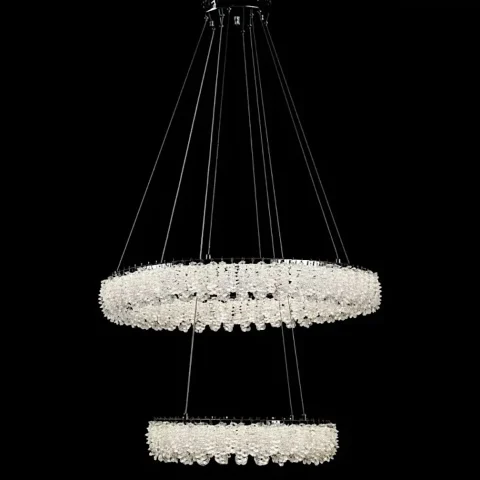 Двоярусна підвісна кришталева люстра L33038/600+400/2 LED (CH) — хром/білий, 182 Вт, діаметр 60 см