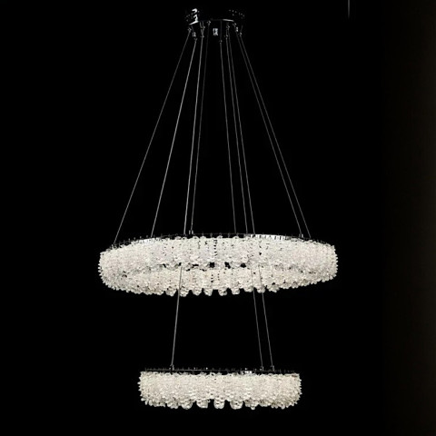 Двоярусна підвісна кришталева люстра L33038/600+400/2 LED (CH) — хром, 182 Вт, діаметр 60 см, від 16 до 25 м2