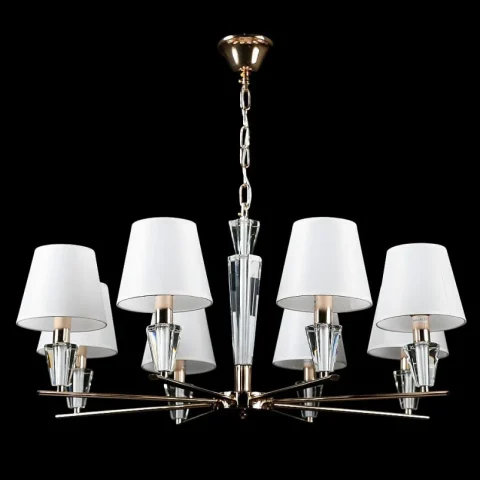 Люстра з абажурами Splendid Ray L89335/8, 8 ламп, E14, золото та білий, висота 50–90 см, діаметр 80 см