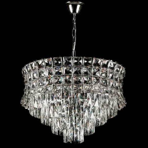 Люстра кришталева Splendid Ray L2462/600/10A (CR) на гачок, 10 ламп, 62 см, хром/білий