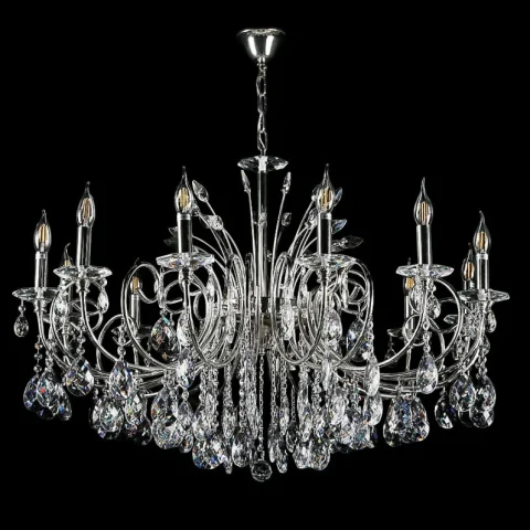 Люстра-свеча Splendid Ray L81050/12, 12 ламп, хром/белый, диаметр 100 см, высота 80–125 см