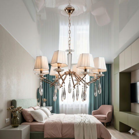 Класична підвісна люстра Splendid Ray L89302/8 (SL) хром з абажурами, 8 ламп, Ø 80 см
