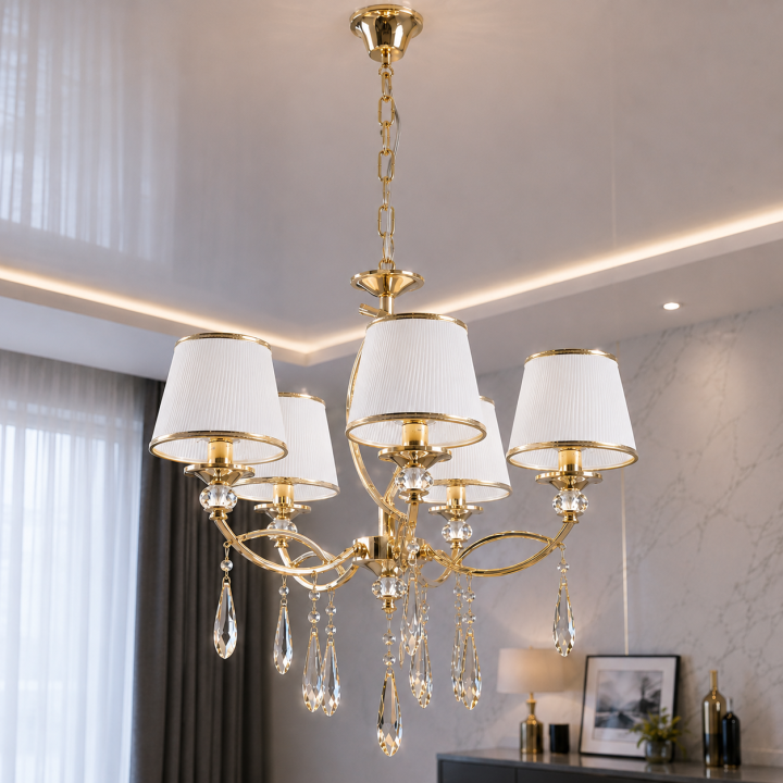 Класична люстра з абажурами Splendid Ray LRAM2376/5 (SGD), патрон Е14, 60 см Класична люстра з абажурами Splendid Ray LRAM2376/5 (SGD), патрон Е14, 60 см