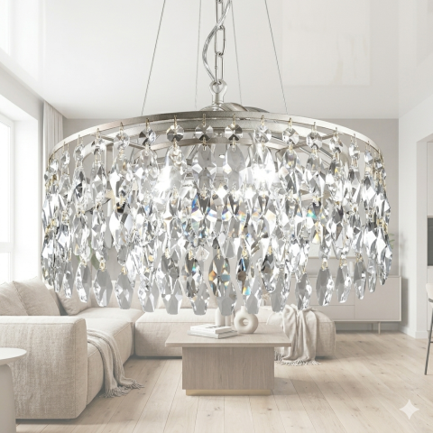 Кришталева люстра Crystal для спальні Splendid Ray L88106/400/5 WT+GD біле золото 5 ламп E14 діаметр 40 см