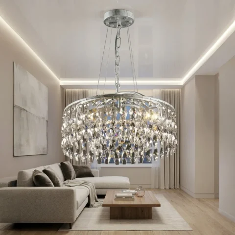 Кришталева люстра Crystal для спальні Splendid Ray L88106/400/5 WT+SL біла срібло, 5 ламп, E14, діаметр 40 см