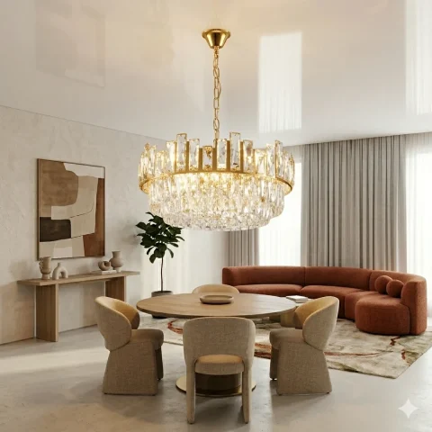 Люстра кришталева Splendid Ray Crystal L88120/500/8 SGD золота, 8 ламп, E14, діаметр 50 см
