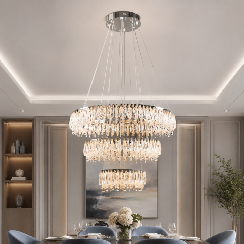 Світлодіодна люстра Splendid Ray L7068/300+500+700/3 LED (CH+Clear) з кришталем, хром, 235 Вт