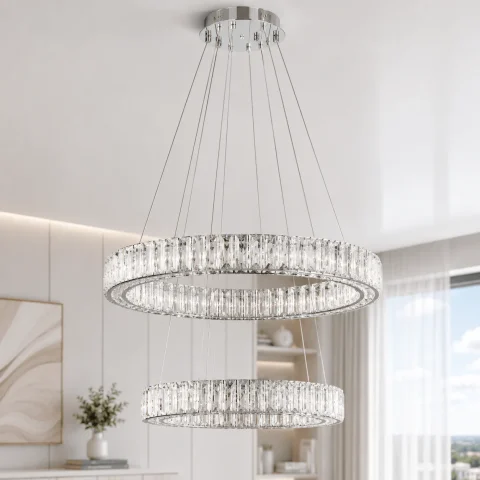 Підвісна світлодіодна люстра Splendid Ray L8045/400+600/2 LED (CH+clear), 2 кільця, хром, 40-60 см Підвісна світлодіодна люстра Splendid Ray L8045/400+600/2 LED (CH+clear), 2 кільця, хром, 40-60 см