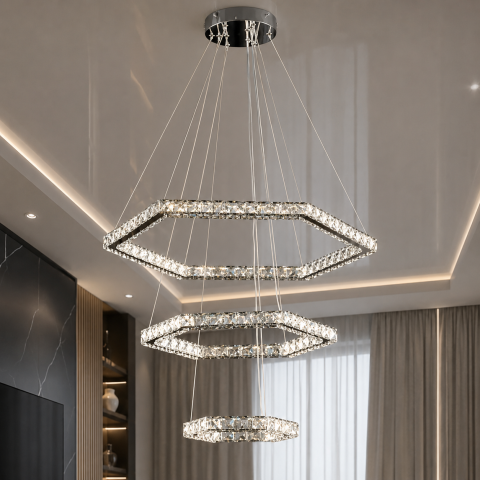 Світлодіодна люстра Splendid Ray L30901/65+43+25/3 LED з кришталем, хром, 100 Вт, з пультом і димером