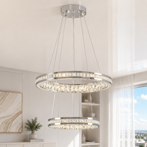 Підвісна світлодіодна люстра Splendid Ray L50503J/480+320/2 LED, 2 кільця, пульт, димер, 80 W Підвісна світлодіодна люстра Splendid Ray L50503J/480+320/2 LED, 2 кільця, пульт, димер, 80 W