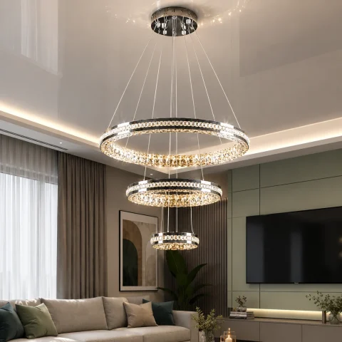 Світлодіодна люстра Splendid Ray 50503J/600+400+200/3 LED з кришталем, хром, 100 Вт, з пультом і димером Світлодіодна люстра Splendid Ray 50503J/600+400+200/3 LED з кришталем, хром, 100 Вт, з пультом і димером