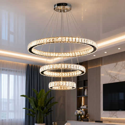 Світлодіодна люстра Splendid Ray L50603/70+50+30/3 LED з кришталем, хром, 160 Вт, з пультом і димером