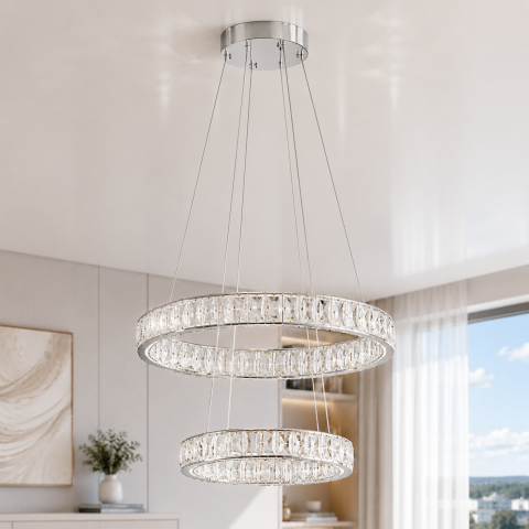 Підвісна світлодіодна люстра Splendid Ray L50603/50+30/2 LED, 2 кільця, пульт, диммер, 80 W Підвісна світлодіодна люстра Splendid Ray L50603/50+30/2 LED, 2 кільця, пульт, диммер, 80 W