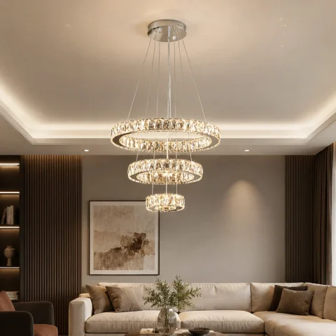 Світлодіодна люстра Splendid Ray L87519/480+320+180/3 LED з кришталем, хром, 100 Вт, з пультом і димером Світлодіодна люстра Splendid Ray L87519/480+320+180/3 LED з кришталем, хром, 100 Вт, з пультом і димером