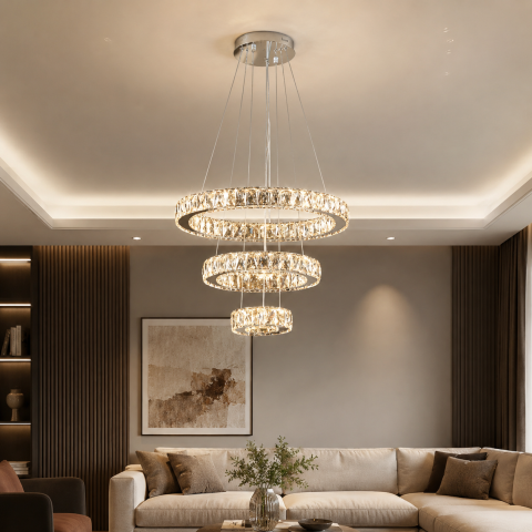 Світлодіодна люстра Splendid Ray L87519/480+320+180/3 LED з кришталем, хром, 100 Вт, з пультом і димером