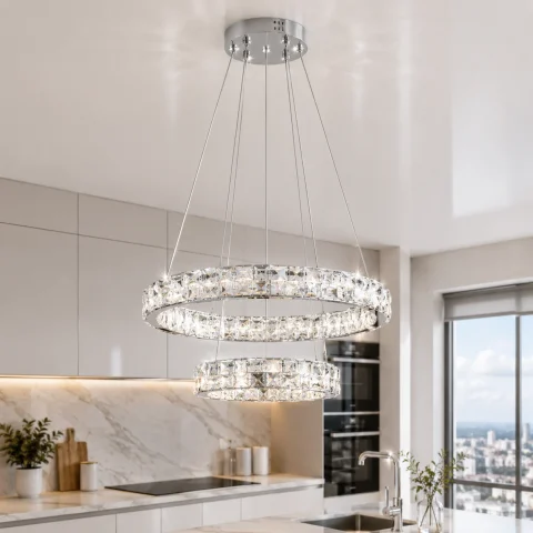 Підвісна світлодіодна люстра Splendid Ray L50604J/500+300/2 LED, 2 кільця, пульт, димер, 80 W Підвісна світлодіодна люстра Splendid Ray L50604J/500+300/2 LED, 2 кільця, пульт, димер, 80 W