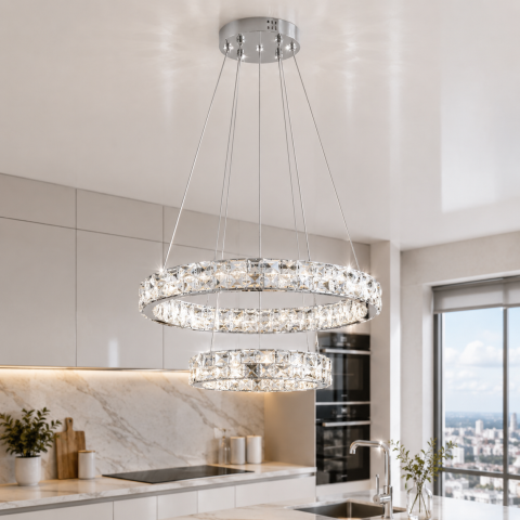 Підвісна світлодіодна люстра Splendid Ray L50604J/500+300/2 LED, 2 кільця, пульт, димер, 80 W Підвісна світлодіодна люстра Splendid Ray L50604J/500+300/2 LED, 2 кільця, пульт, димер, 80 W