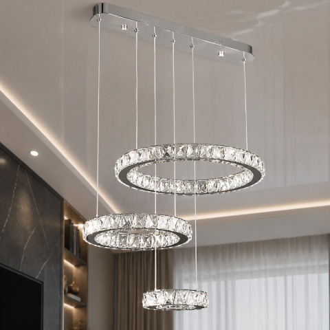Світлодіодна люстра Splendid Ray L51007/50+35+20L/3 LED з кришталем, хром, 100 Вт, з пультом і димером