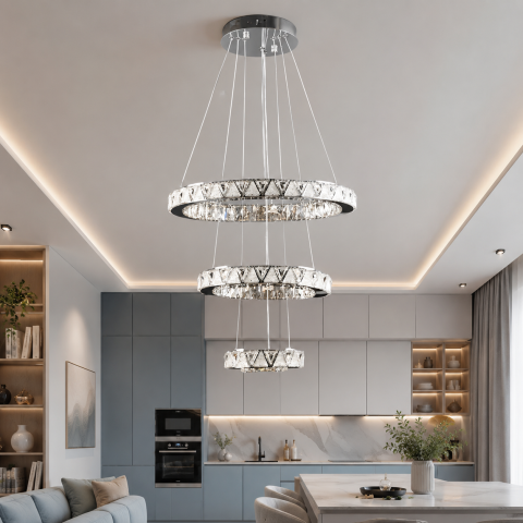 Світлодіодна люстра Splendid Ray L51007/50+35+20/3 LED з кришталем, хром, 100 Вт, з пультом і димером