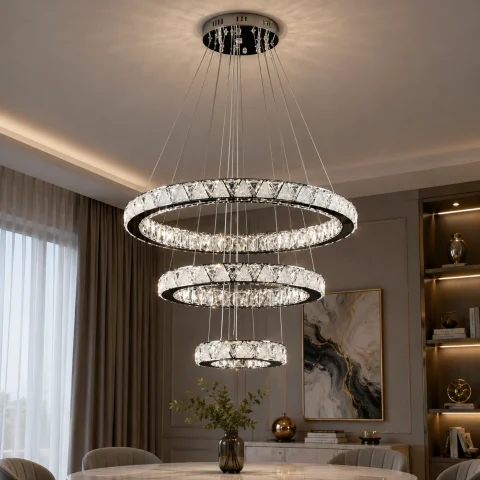 Світлодіодна люстра Splendid Ray L51007/60+40+20/3 LED з кришталем, хром, 100 Вт, з пультом і димером Світлодіодна люстра Splendid Ray L51007/60+40+20/3 LED з кришталем, хром, 100 Вт, з пультом і димером