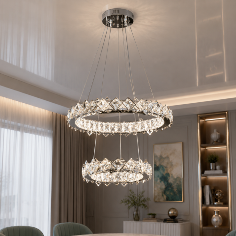 Світлодіодна люстра Splendid Ray L40802/480+320/2 LED з кришталем, хром, 80 Вт, з пультом і димером