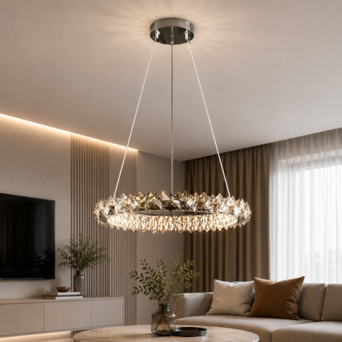 Підвісна світлодіодна люстра Splendid Ray L40802/480/1 LED, кришталь, пульт, димер, 60 W, 48 см Підвісна світлодіодна люстра Splendid Ray L40802/480/1 LED, кришталь, пульт, димер, 60 W, 48 см