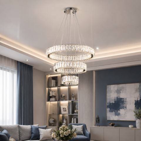 Світлодіодна люстра Splendid Ray L50804/600+400+200/3 LED (CH) з кришталем, хром, 100 Вт, з пультом і димером