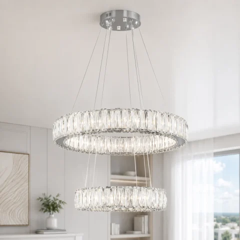 Підвісна світлодіодна люстра Splendid Ray L50804/500+300/2 LED (CH), 2 кільця, пульт, димер, 80 W Підвісна світлодіодна люстра Splendid Ray L50804/500+300/2 LED (CH), 2 кільця, пульт, димер, 80 W