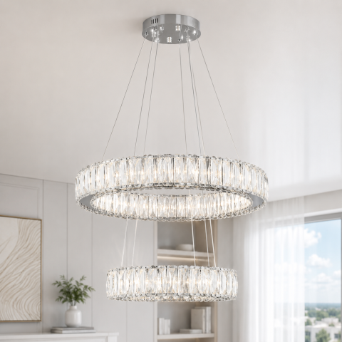 Підвісна світлодіодна люстра Splendid Ray L50804/500+300/2 LED (CH), 2 кільця, пульт, димер, 80 W Підвісна світлодіодна люстра Splendid Ray L50804/500+300/2 LED (CH), 2 кільця, пульт, димер, 80 W
