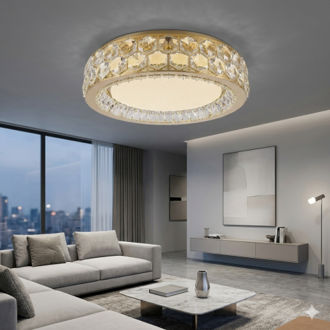 Стильна стельова LED-люстра з кришталем для вітальні Linisoln 3218-600 FG золото 160 Вт 60 см до 22 м2