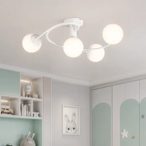 Біла стельова люстра Levistella LVS4944 761LX04-4 WH+WH у стилі модерн на 4 скляні плафони E27 Біла стельова люстра Levistella LVS4944 761LX04-4 WH+WH у стилі модерн на 4 скляні плафони E27