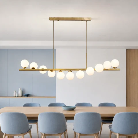 Лінійна люстра підвісна Artlight LQ7063/11 з 11 білими матовими скляними плафонами G9 (латунь) Лінійна люстра підвісна Artlight LQ7063/11 з 11 білими матовими скляними плафонами G9 (латунь)