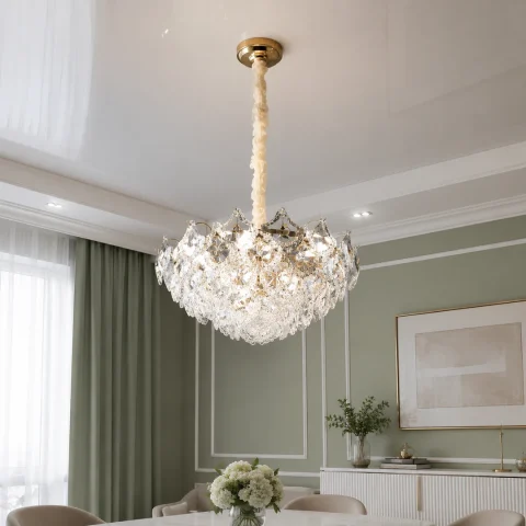 Золота підвісна люстра з кришталевим декором Splendid Ray L2123/500*H290/9, 50 см з підвісками на 9 ламп