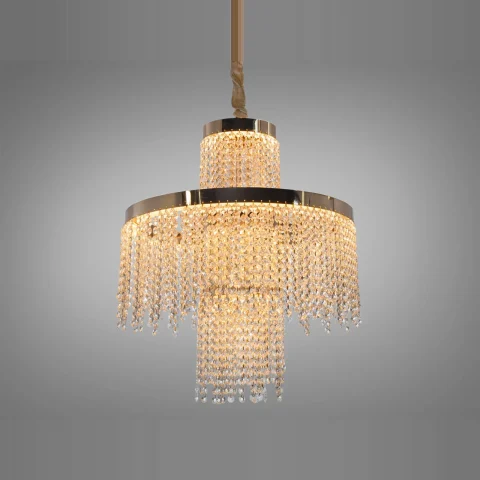 Підвісна кришталева люстра Diasha 376-500GD двоярусна LED, золото, 100 Вт, діаметр 49 см Підвісна кришталева люстра Diasha 376-500GD двоярусна LED, золото, 100 Вт, діаметр 49 см
