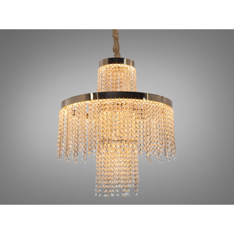 Підвісна кришталева люстра Diasha 376-500GD двоярусна LED-модель у золотому виконанні, 100 Вт, діаметр 49 см