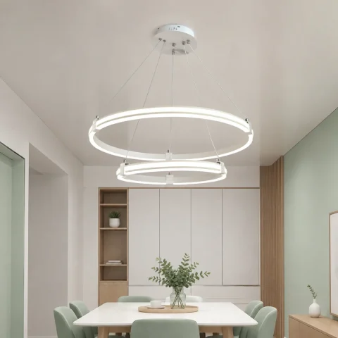 Linisoln 9803-2, біла підвісна LED-люстра з двох кілець 60×40 см, 75 Вт, 3000-6000 К