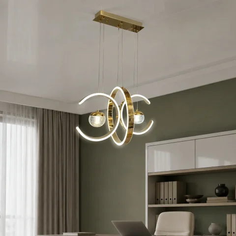 Linisoln 9557-2 FG, золота підвісна LED-люстра з двома кільцями 75 Вт та трьома температурами світла