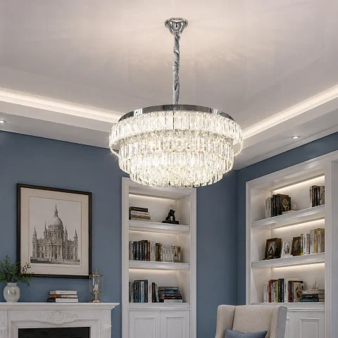 Хромована хрустальна світлодіодна люстра Splendid Ray L1195/600/8+LED (CR) на 8 ламп E14 з дистанційним керуванням, 60 см