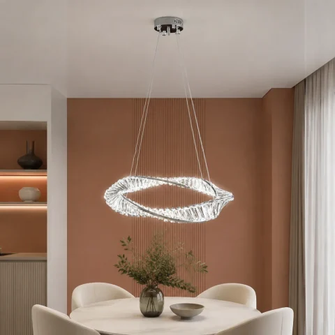 Велика хромована люстра світлодіодна Splendid Ray LD8955/600/1 LED (CH), 60 см з кришталевим контуром