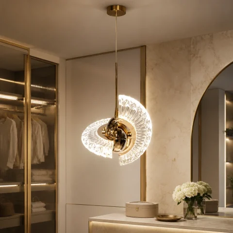 Дизайнерський підвісний LED-світильник Artlight 6114GD, золото, прозорі грановані пластини (1 джерело світла)